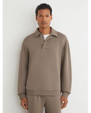 Reiss Premium Interlock Relaxed Polo Sweatshirt - Brown