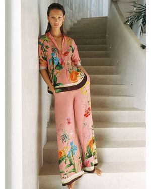 Reiss Tropical Scarf-Print Wide-Leg Trousers - White