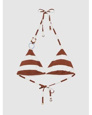 Reiss Stripe Halterneck Triangle Bikini Top - White