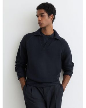 Reiss Wool-Blend Open-Collar Jumper - Blue