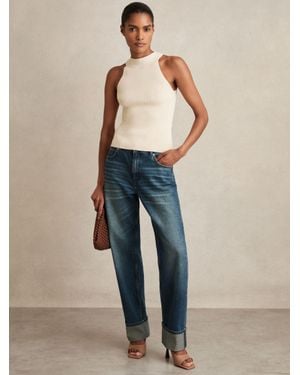 Reiss Belinda - Mid Blue Straight-leg Turn-up Jeans, 28w X 31l (uk 28 R)