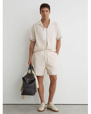 Reiss Cotton-Blend Side-Tape Crochet Shorts - Natural