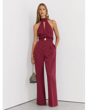 Reiss Jodie - Red Petite Halterneck Belted Wide-leg Jumpsuit, Us 0
