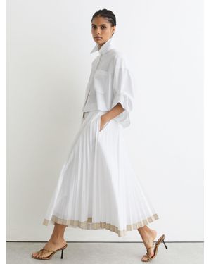 Reiss Pleated Belted Midi Skirt With Cotton - White