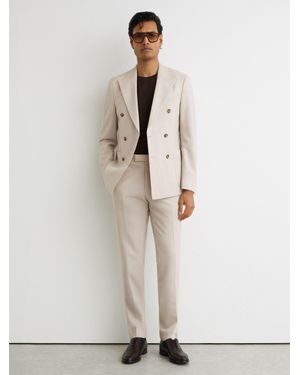 Reiss Slim-Fit Textured Suit Trousers With Wool - Natural