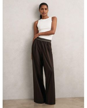 Reiss Wide-Leg Contrast-Waistband Trousers - White