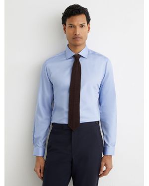 Reiss Reg - Mid Blue Remote Reg Cotton Satin Cutaway Collar Shirt, Us 14.5 R - White