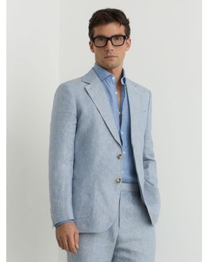 Reiss Tailored Fit Linen-Twill Single-Breasted Blazer - Blue