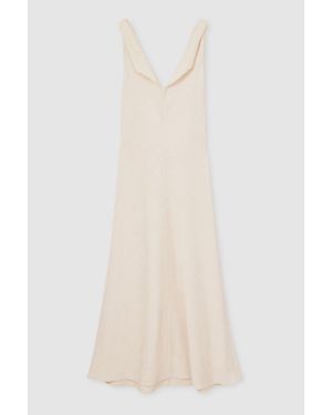 Reiss Textured Drape Neck Midi Dress - Natural
