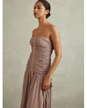 Reiss Linen Ruched Maxi Dress - Natural