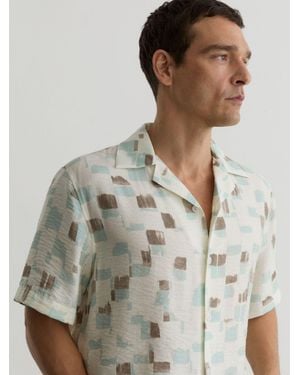 Reiss Brushstroke-Print Cuban-Collar Shirt - White