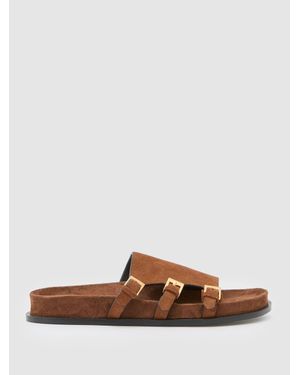 Reiss Lauren - Tan Suede Buckle-strap Slip-on Sandals, Us 5 (uk 3) - Brown