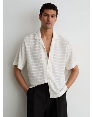 Reiss Chevron-Crochet Cuban-Collar Shirt - White