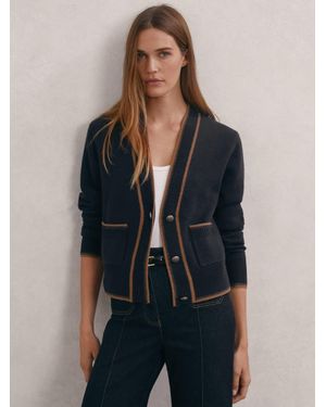 Reiss Camel Wool-Cashmere Tipped Cardigan - Blue