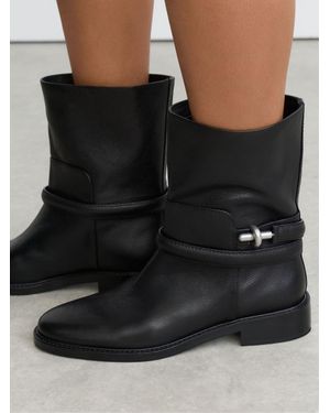 Reiss Leather Turnlock-Hardware Biker Ankle Boots - Black