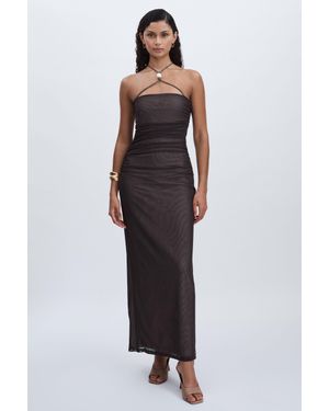 Significant Other Ruched Mesh Maxi Dress - Brown