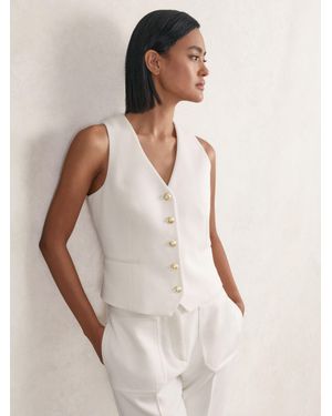 Reiss Lily - White Single-breasted Twill Waistcoat With Wool, Us 0 - Natural