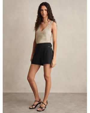 Reiss Immie - Navy Stud-detail Tailored Shorts, 18 - Blue
