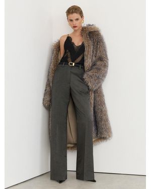 Reiss Petite Metallic-Thread Mid-Rise Flared Trousers - Grey