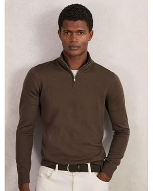 Reiss Merino Wool Half-Zip Jumper - Brown