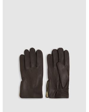 Reiss Leather Zip-Side Gloves - Black