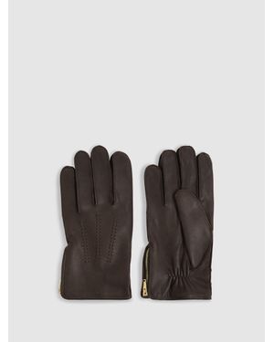 Reiss Leather Zip-Side Gloves - Black