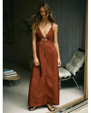 Reiss Double-Tie Plunge Maxi Dress With Linen - Green