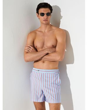 Reiss Presley - Soft Blue Pinstripe Side-adjuster Swim Shorts, Xs - White