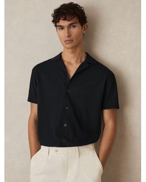 Reiss Textured Crepe Cuban Collar Shirt - Black