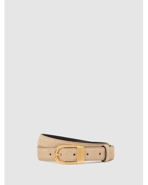 Reiss Hazel - Stone Leather Curved-buckle Belt, S (us 4-6) - Natural