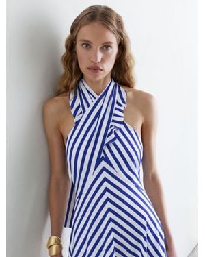 Reiss Striped Halterneck Ruffle Maxi Dress - Blue