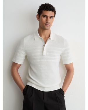 Reiss Cotton-Blend Textured-Knit Half-Zip Polo Shirt - White