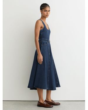 Reiss Rosie - Indigo Blue Petite Denim Sleeveless Waisted Midi Dress, Us 10