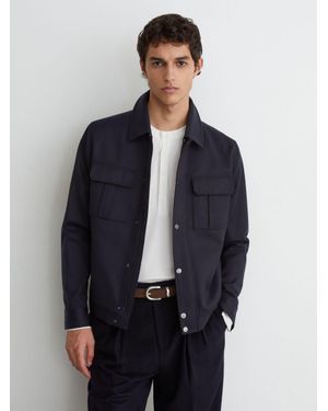 Reiss Americas - Navy Lyocell-cotton Twill Bomber Jacket, L - Blue