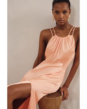 Reiss Tallie Petite Satin Halterneck Maxi Dress - Natural