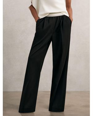 Reiss Petite Wide-Leg Contrast-Waistband Trousers - White