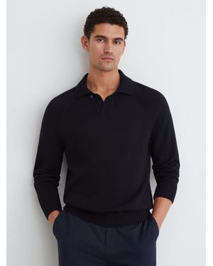 Reiss Ashdown - Navy Cotton Open-collar Polo Jumper, Xl - Blue