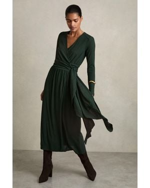 Reiss Madeline - Green Jersey Wrap-tie Midi Dress, Us 6