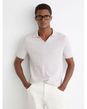 Reiss Redbury - Soft Grey Open-collar Textured-knit Polo Shirt, L - White