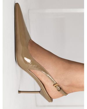 Reiss Magda - Taupe Patent Leather Slingback Mid-heel Court Shoes, Us 8.5 (uk 6.5) - Natural
