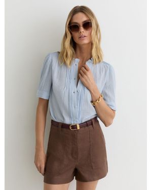 Reiss Cotton Cheesecloth Pleated Top - Blue