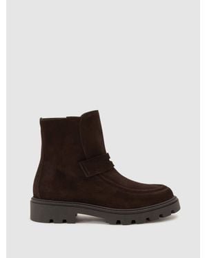 Reiss Talia - Chocolate Suede Loafer Ankle Boots, Us 10 (uk 8) - Brown