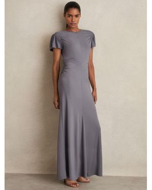Reiss Helia - Grey Modal Blend Ruched Jersey Dress, Us 14