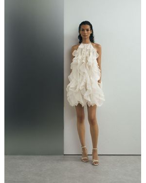 ATELIER Silk-organza Ruffle Mini Dress - Grey