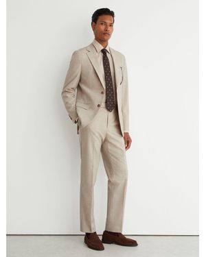 Reiss Wool Pin-Check Classic-Fit Suit Trousers - Natural