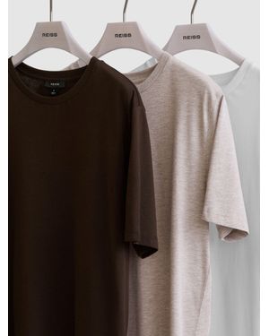Reiss Wheat Melange & Coco Bless Pack Cotton Crew-Neck Tailored-Fit T-Shirts-Pack - Multicolour