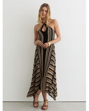 Reiss Neutral Stripe Crochet-Knit Tie-Back Maxi Dress - Natural