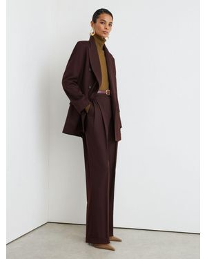 Reiss Dark Aubergine Leisel Wool-Blend Wide-Leg Pleated Suit Trousers - Brown