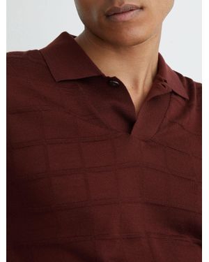Reiss Check-Texture Short-Sleeve Polo Jumper With Wool - Red