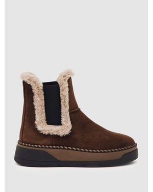 Reiss Suede Faux Fur-Trim Ankle Boots - Brown
